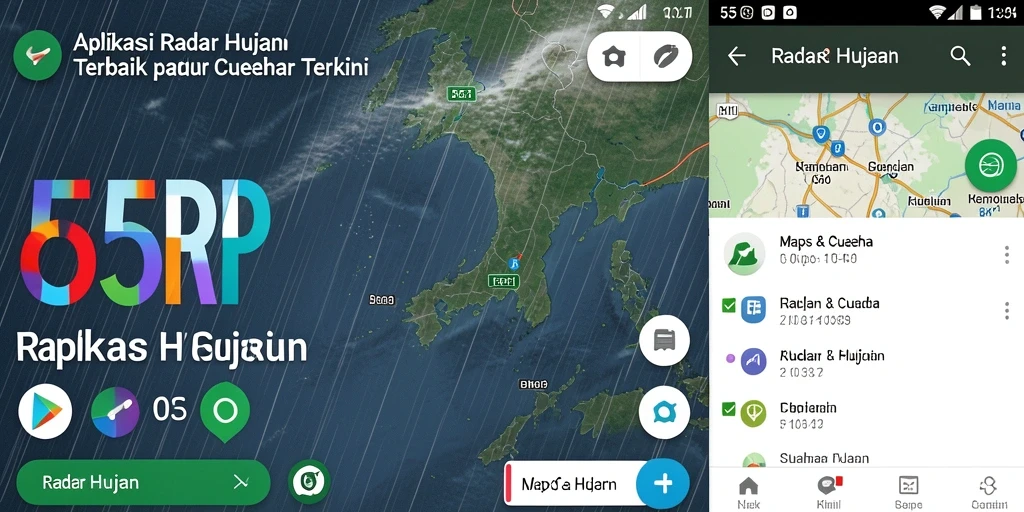 Tampilan antarmuka aplikasi 55RP yang menampilkan radar hujan.
