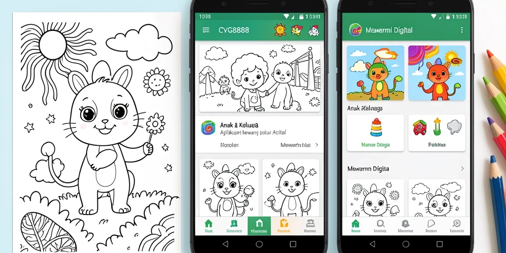 Antarmuka intuitif aplikasi Mewarnai Digital CVG8888 untuk anak.