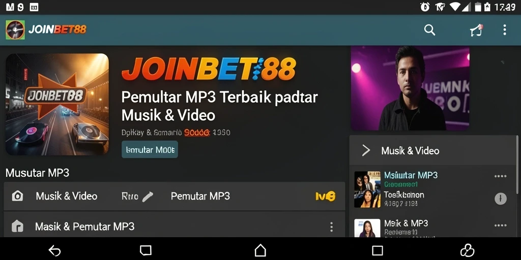 Antarmuka aplikasi JOINBET88 dengan fitur Pemutar MP3 yang menarik.