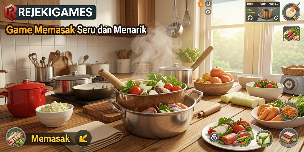 Antarmuka permainan REJEKIGAMES yang menarik saat memasak.